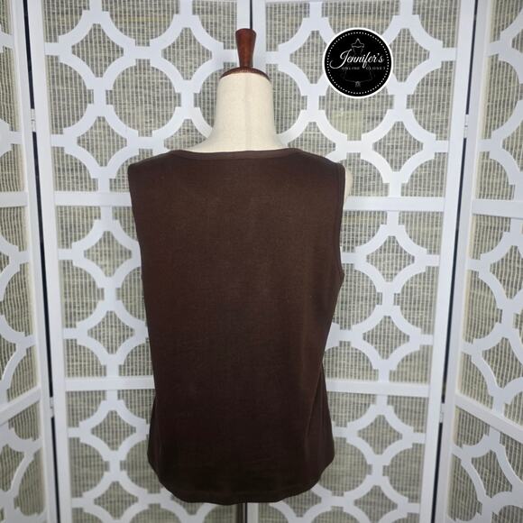 3/$25 Jason Maxwell Brown with Gold & Silver Studded Split Neck Sleeveless Top L - Picture 7 of 10